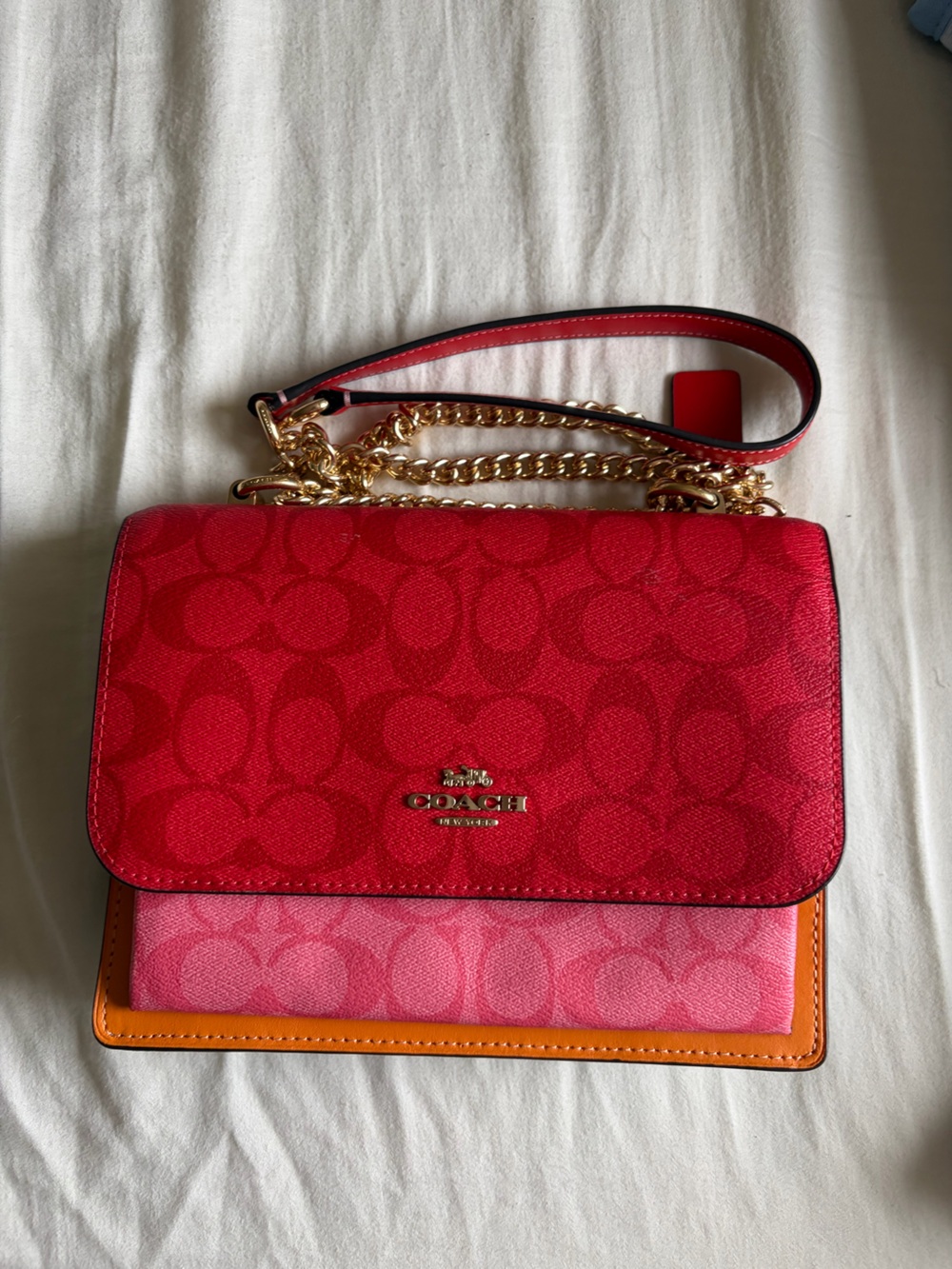 Coach Colorblock Signature Chain Crossbody - Red, Pink & Orange